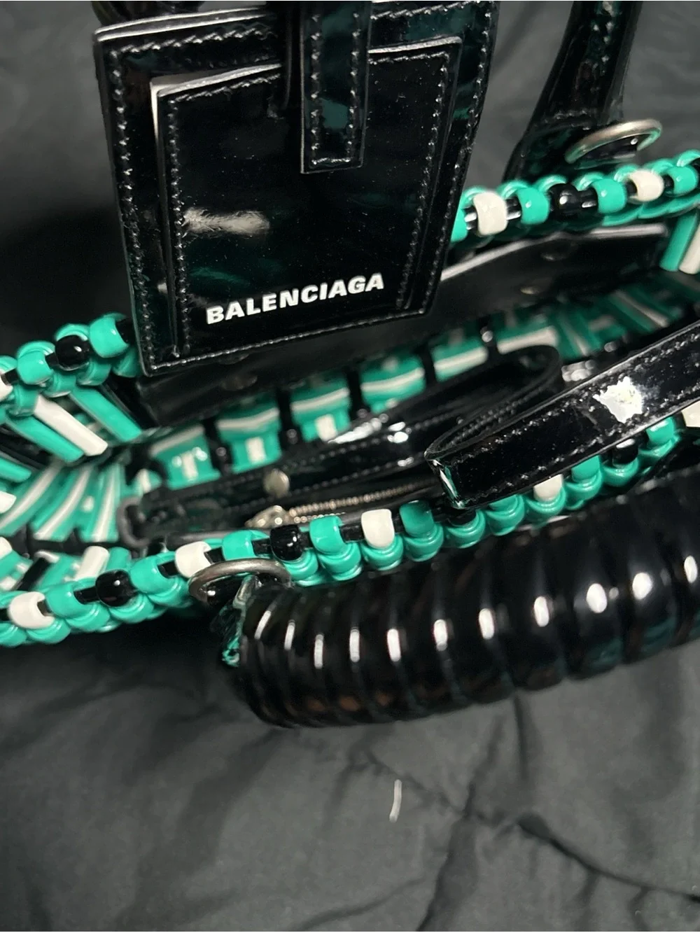 Balenciaga Turquoise White and Black Woven Mini Tote